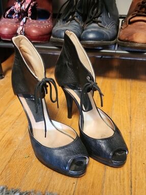 Miss Sixty Black Peep-Toe Lace-Up High Heels - Miss Sixty